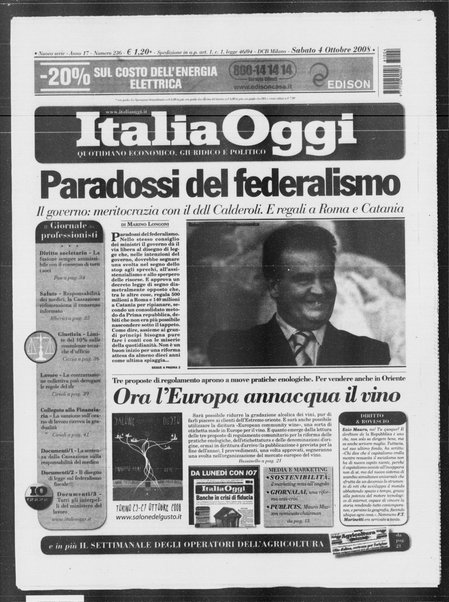 Italia oggi : quotidiano di economia finanza e politica